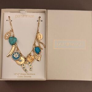Persimmon Gold and Turquoise Charm Necklace
